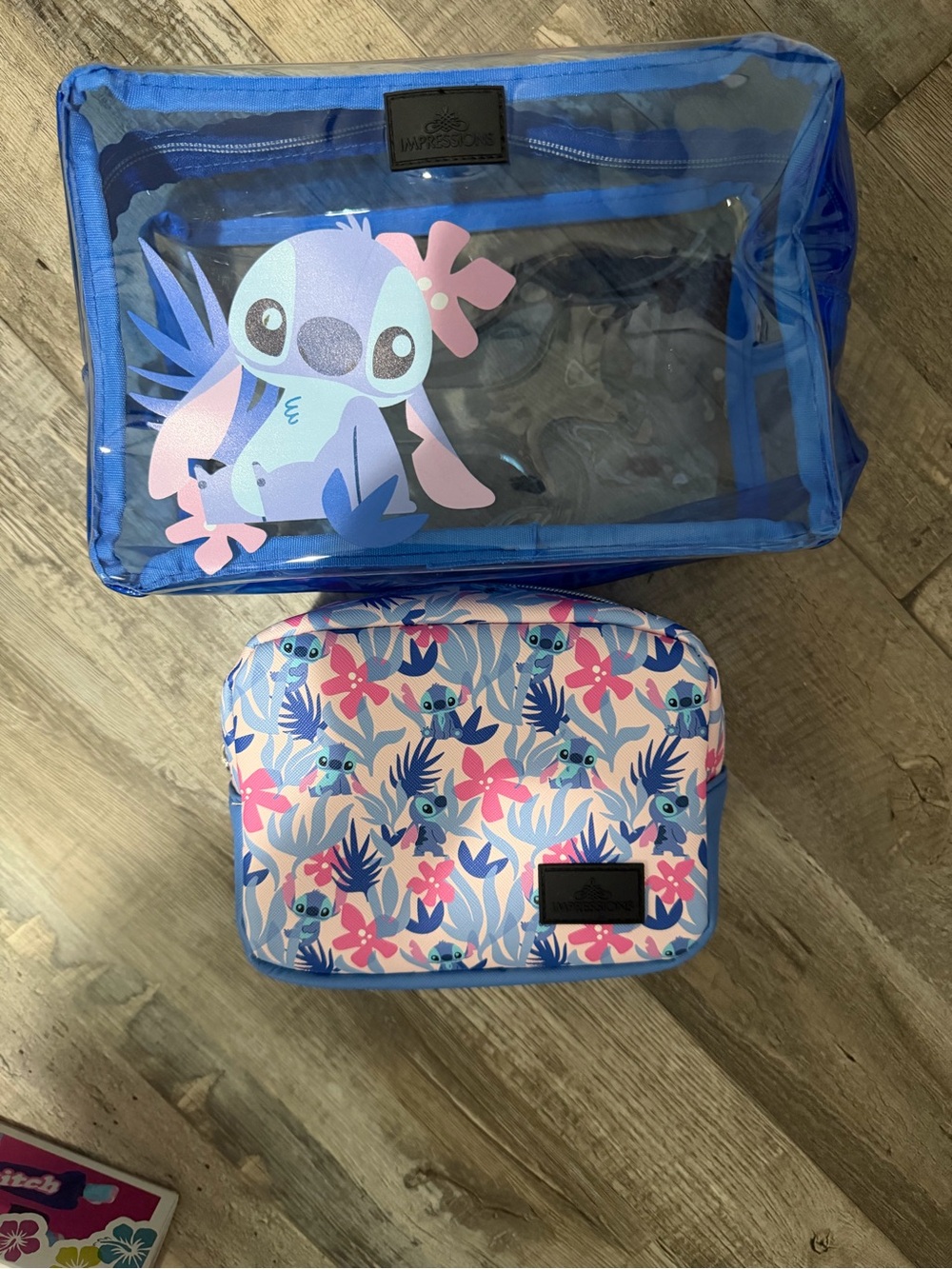 Clear Blue Stitch Travel Pouch Set with Floral Cosmetic Case